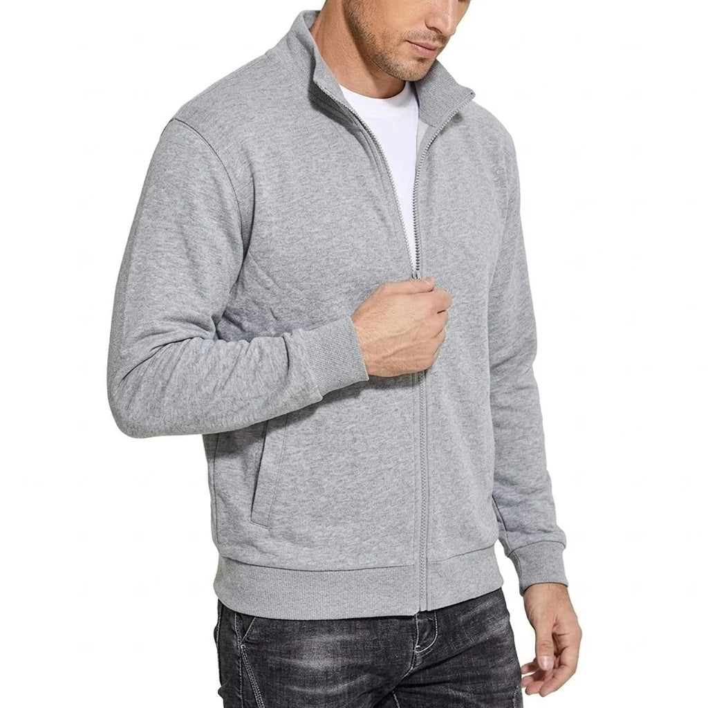 Herenvest van katoenen sweatstof met rits, ademend, klassiek los model