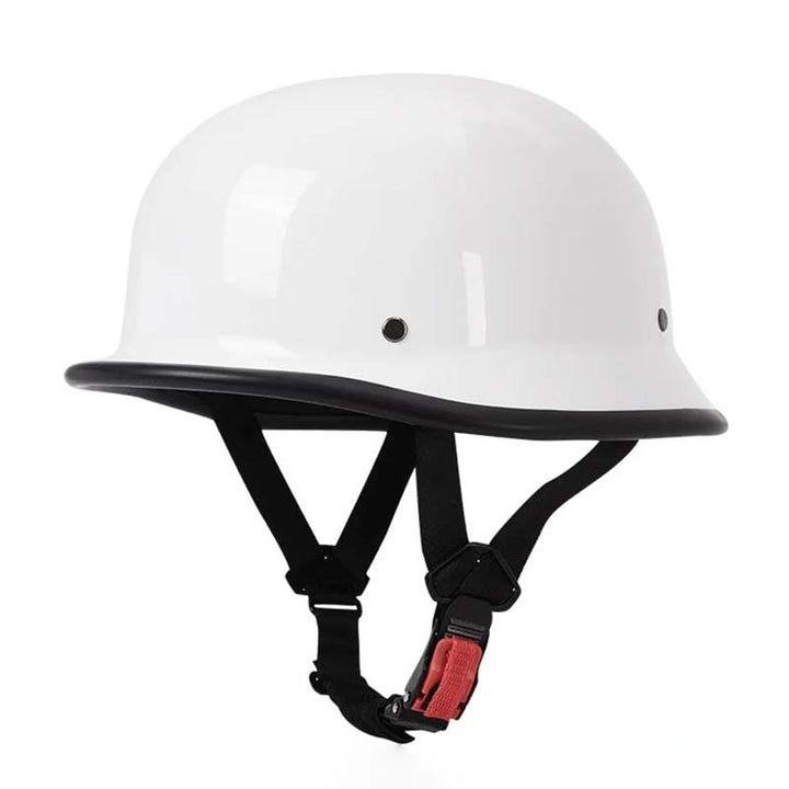 Motor halve helm open face Duitse stijl snelsluiting verstelbare kinband