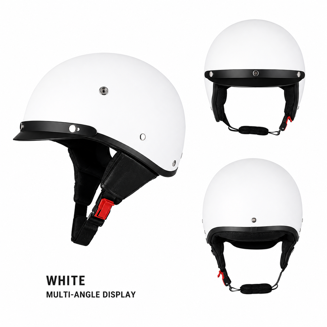 Motor-halfhelm in retro vintagestijl met snelsluiting en afneembaar vizier