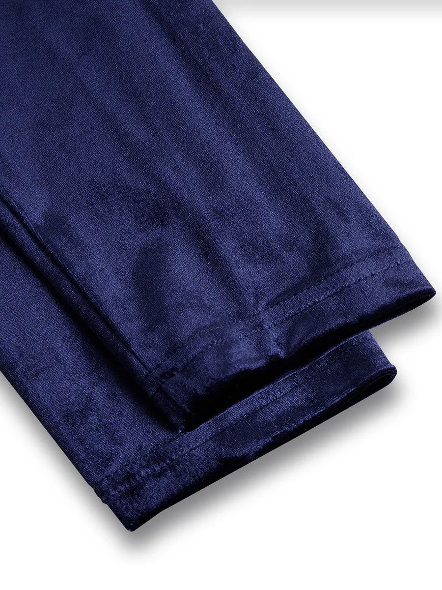 Marineblauwe fluwelen midi-jurk met lange mouwen