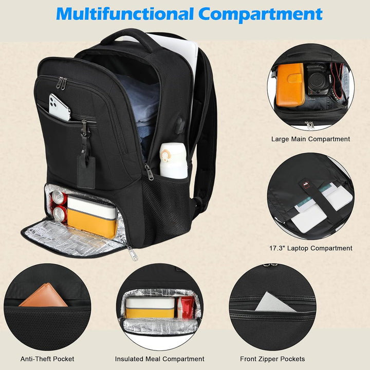 Waterdichte Laptop & Lunch Rugzak met USB Poort – Multi-Vak Reistas Valtor