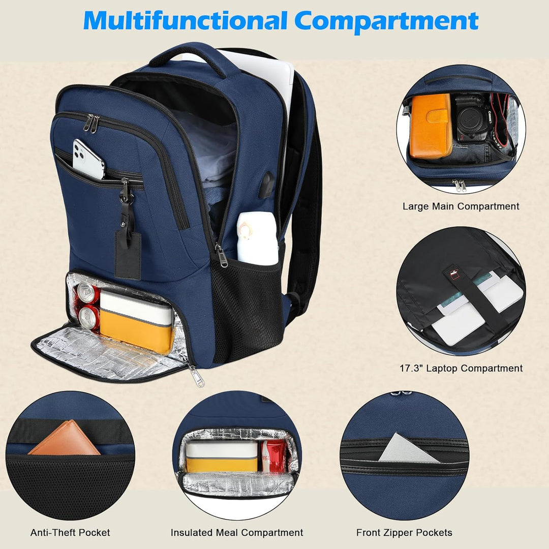 Waterdichte Laptop & Lunch Rugzak met USB Poort – Multi-Vak Reistas Valtor