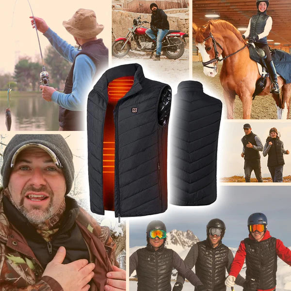 Verwarmde bodywarmer van wind- en waterdicht nylon met nekwarmte