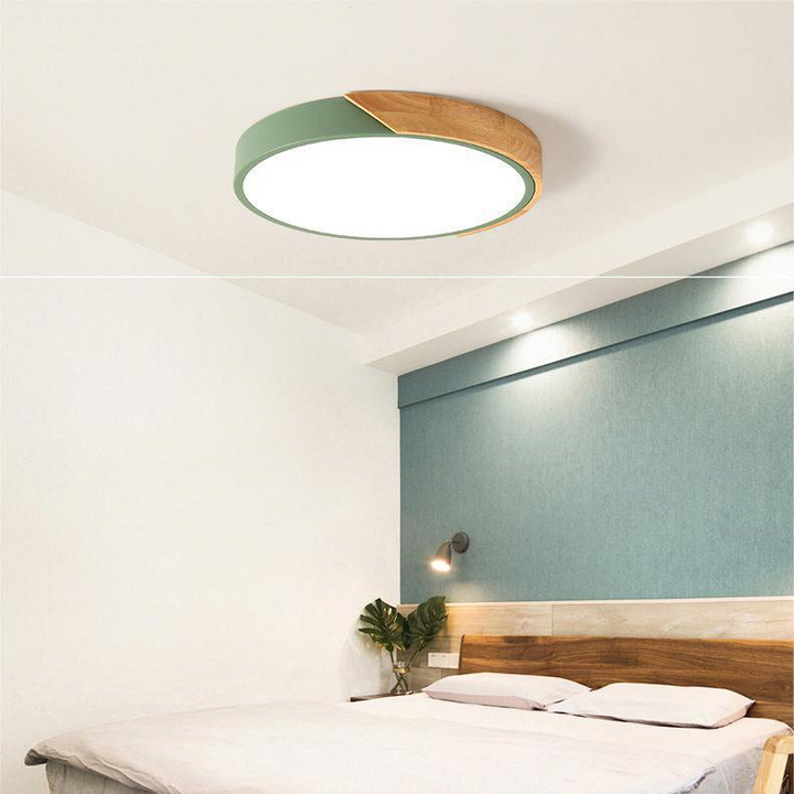 Scandinavische LED-plafondlamp in macaronvorm met houtaccent voor woonkamer of slaapkamer