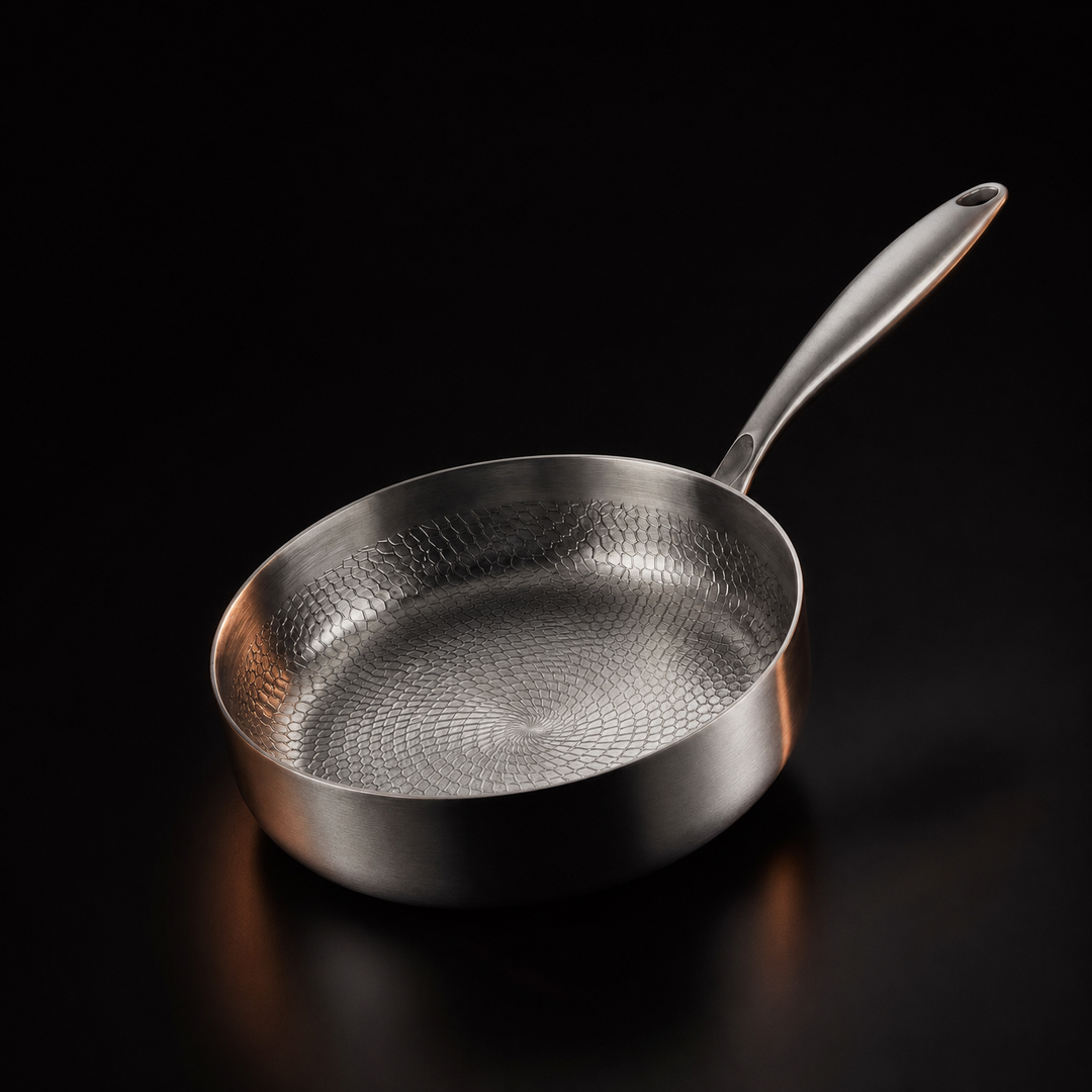 Handgehamerde titanium braadpan met hoge rand