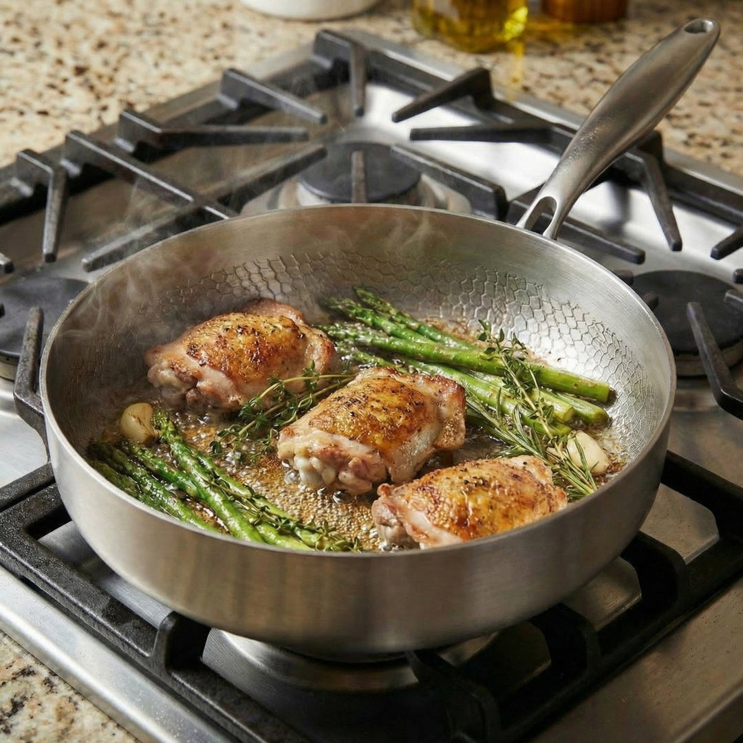 Handgehamerde titanium braadpan met hoge rand