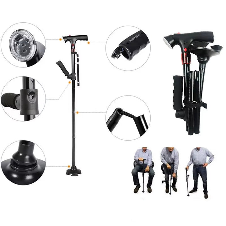 Inklapbare Wandelstok met LED-verlichting - Veilig en Compact