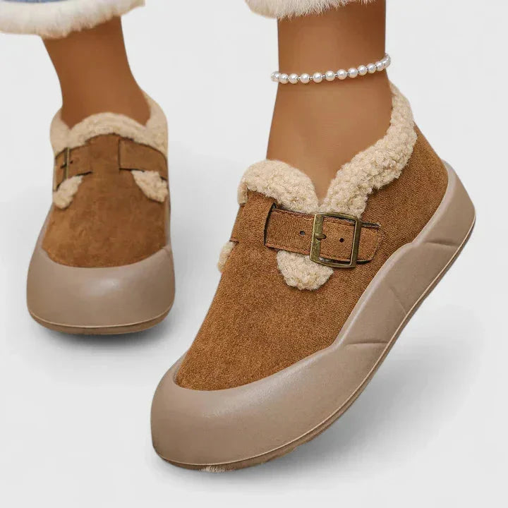 Suède pantoffels met sherpa fleece rand