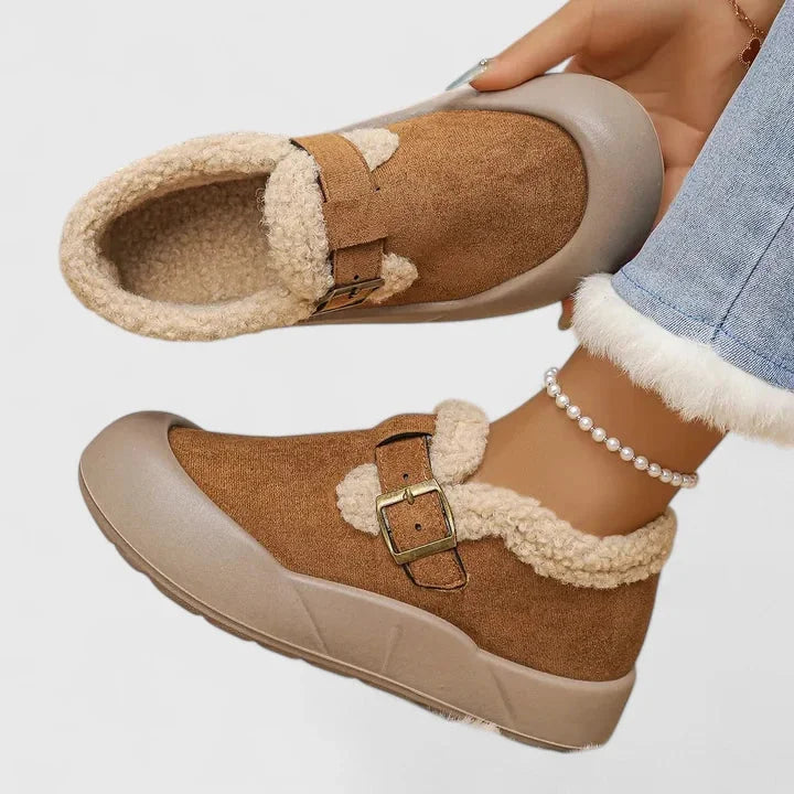 Suède pantoffels met sherpa fleece rand
