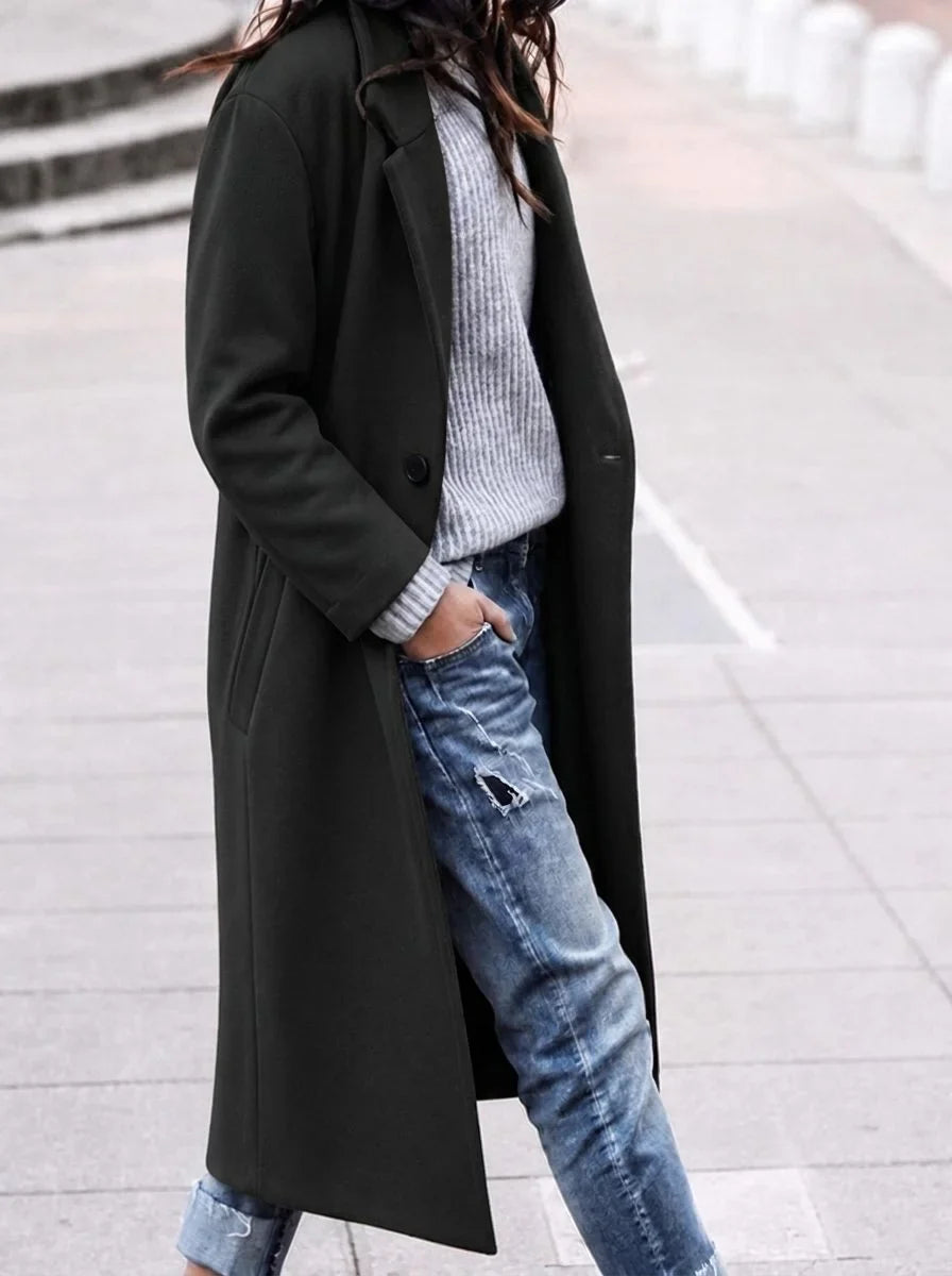 Oversized winterjas met knopen en revers