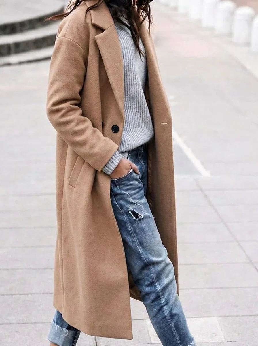 Oversized winterjas met knopen en revers