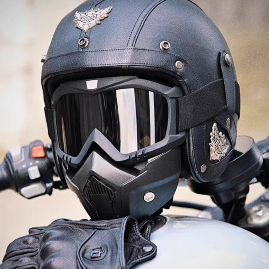 Vintage Retro Open Motorhelm met Masker en Bril
