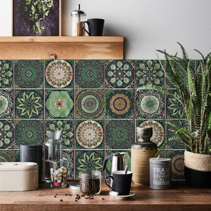 Zelfklevende tegelstickers voor achterwand, wanddecoratie met mandalapatronen, set van 24
