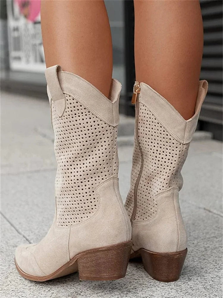 Cowboylaarzen met blokhak en perforaties