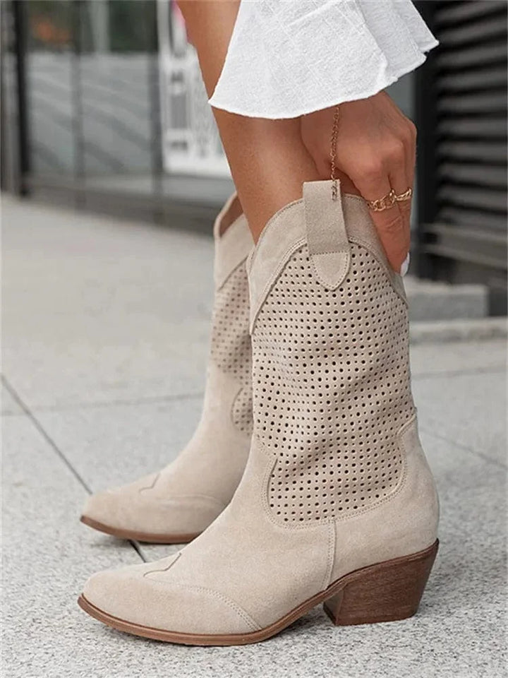 Cowboylaarzen met blokhak en perforaties