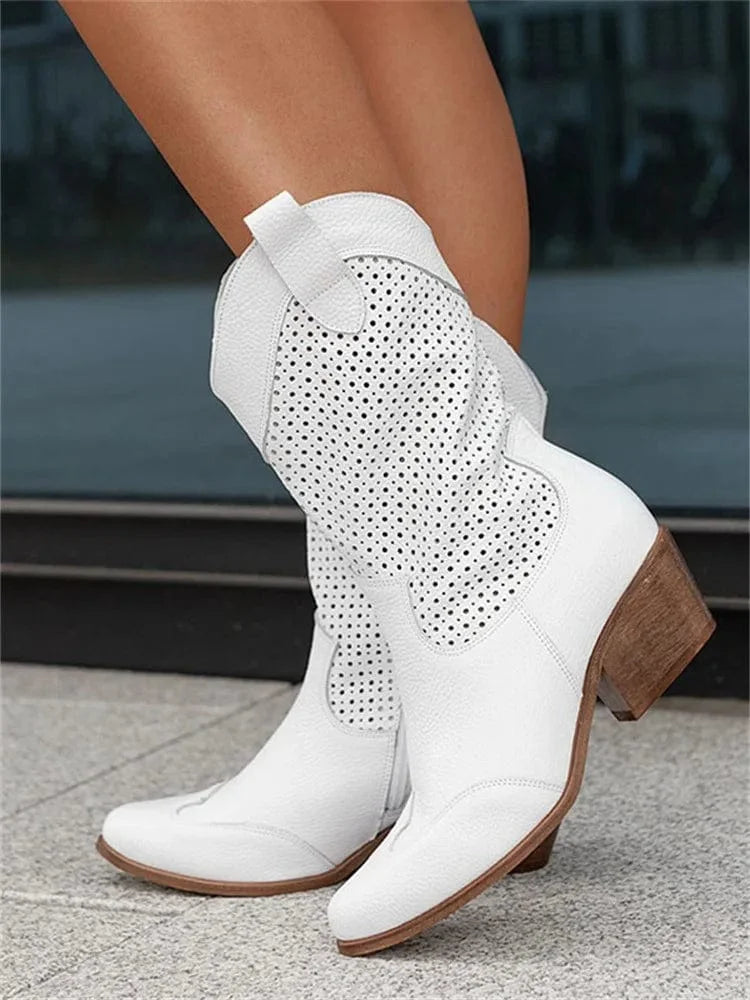 Cowboylaarzen met blokhak en perforaties