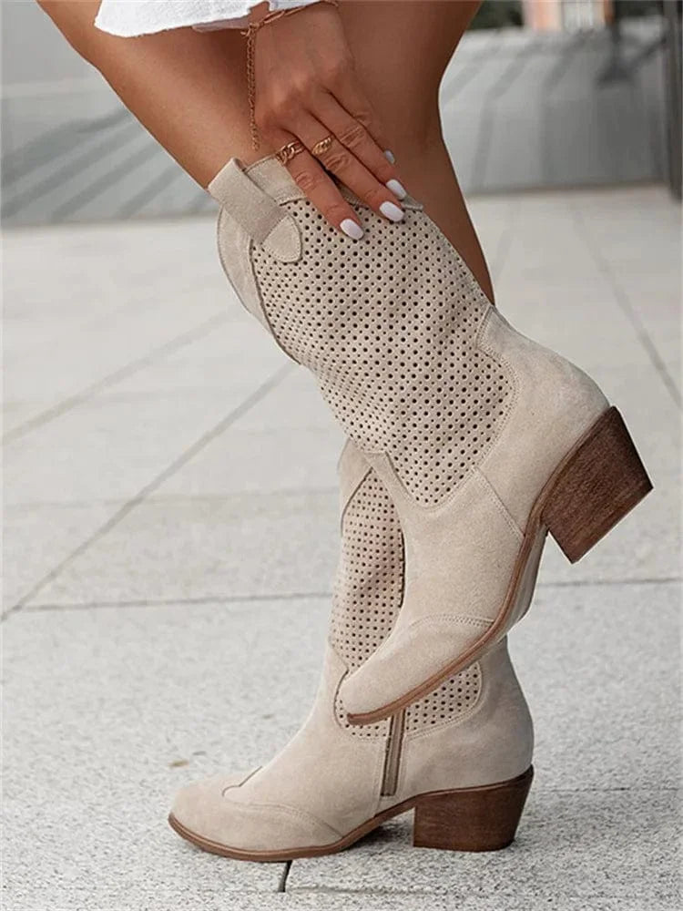 Cowboylaarzen met blokhak en perforaties