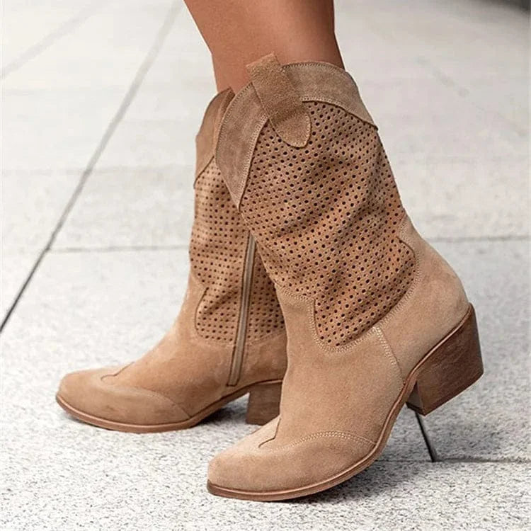 Cowboylaarzen met blokhak en perforaties