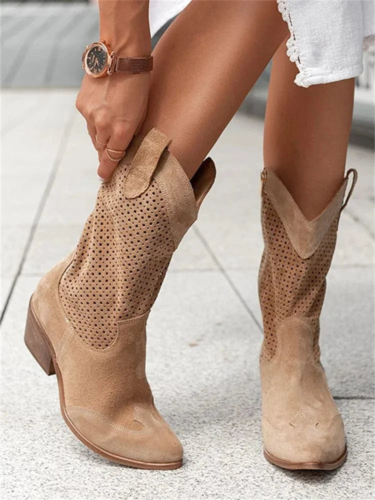 Cowboylaarzen met blokhak en perforaties
