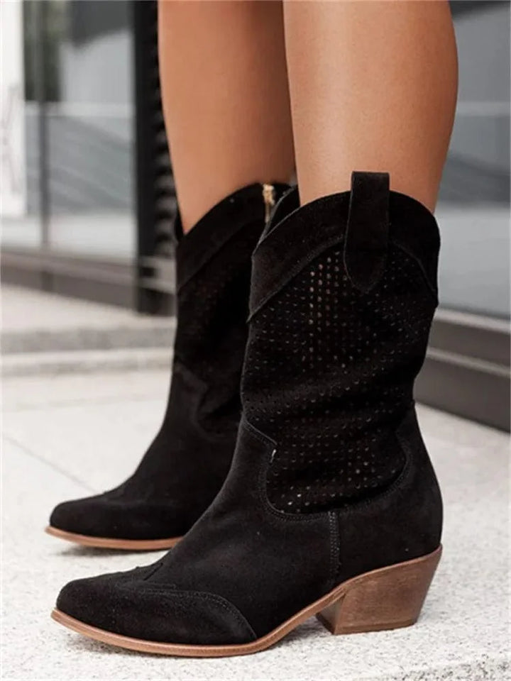 Cowboylaarzen met blokhak en perforaties