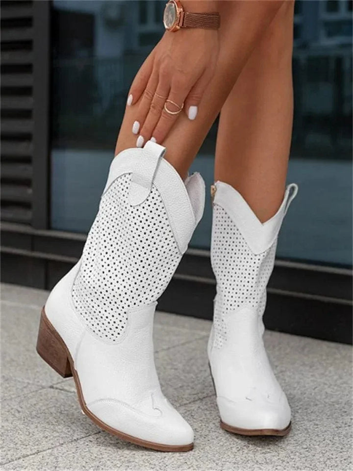 Cowboylaarzen met blokhak en perforaties