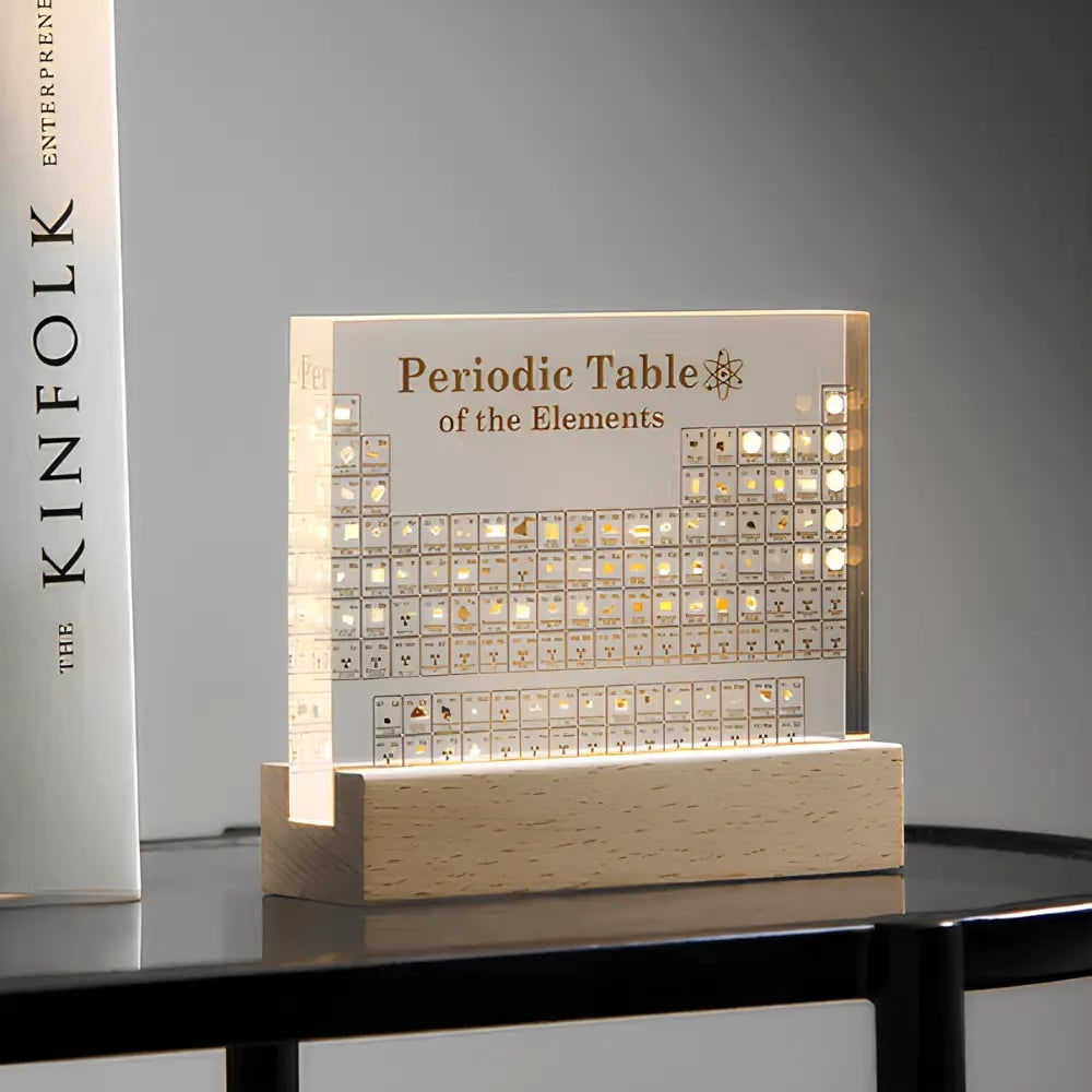 Periodiek systeem met echte elementen acryl LED-display educatief cadeau