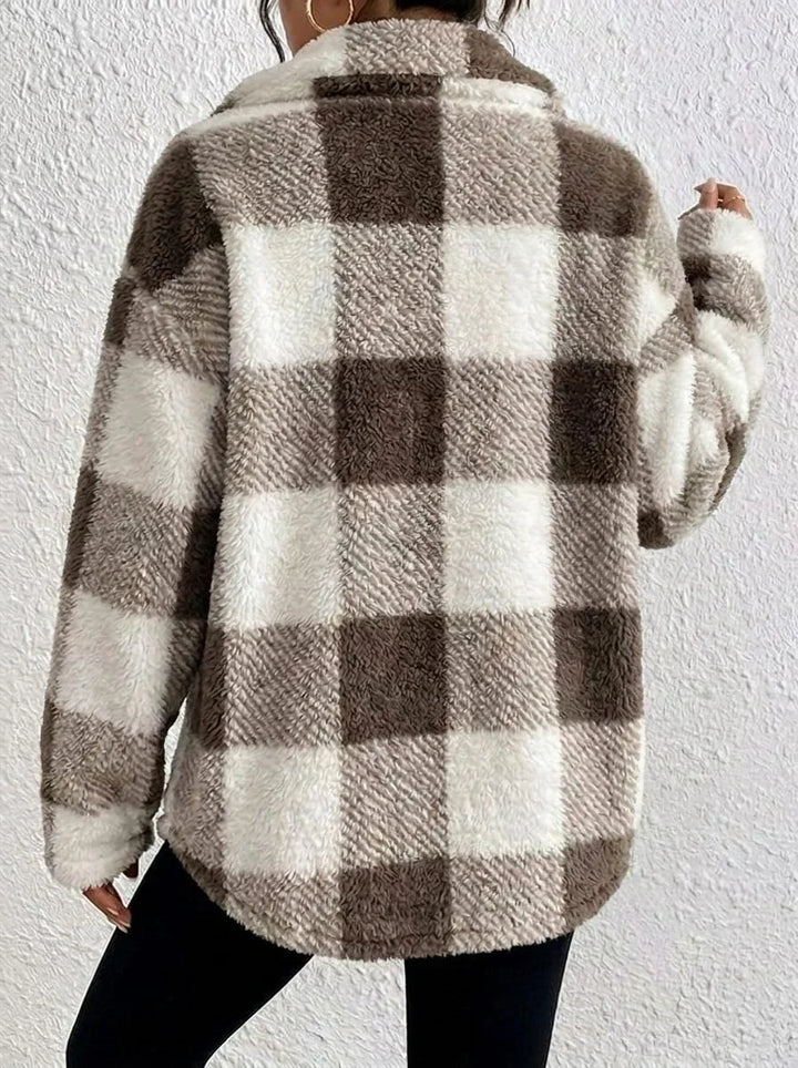 Oversized geruit jack met donzige textuur