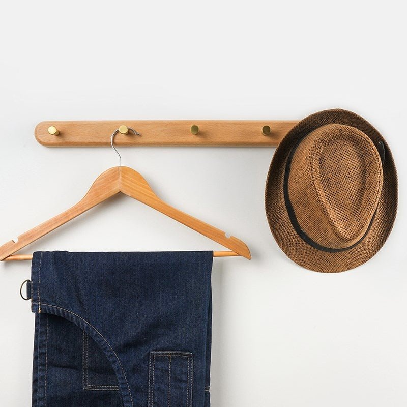 Wandkapstok van Hout met Messing Haken - LignaHook