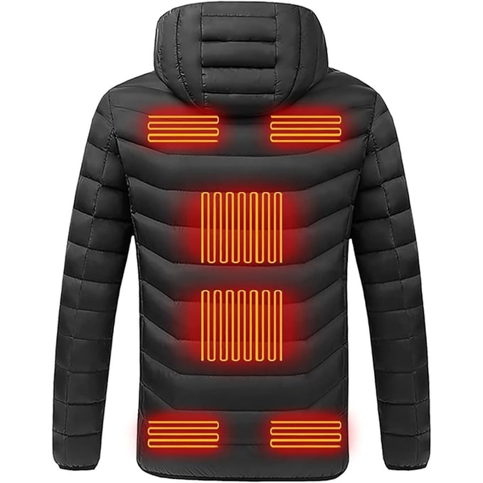 Verwarmde pufferjas met 9 warmtezones en capuchon