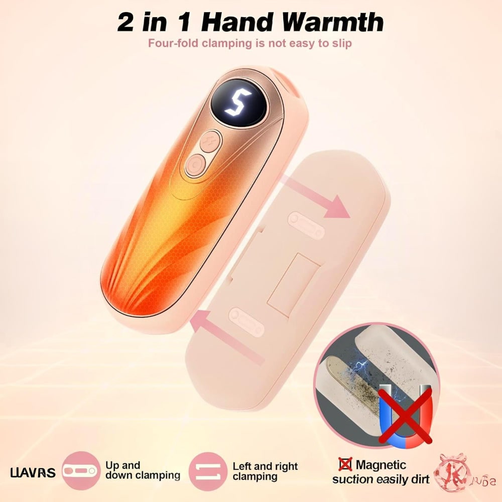 Oplaadbare handwarmers met led en vijf warmtestanden, set van 2