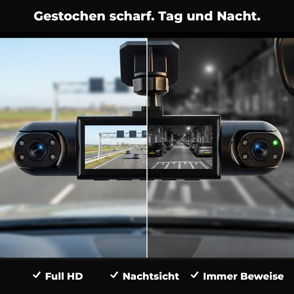 4-kanaals dashcam met nachtzicht, GPS en 360°-dekking