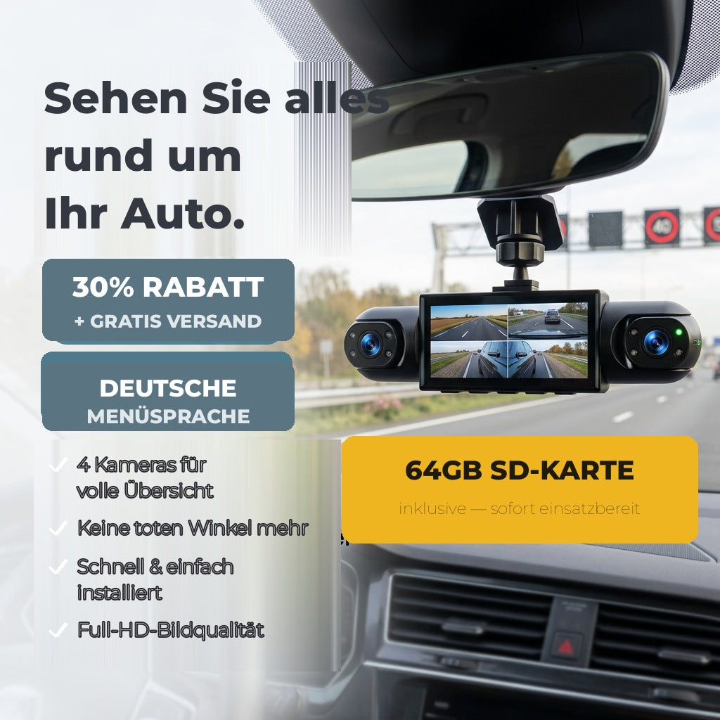 4-kanaals dashcam met nachtzicht, GPS en 360°-dekking