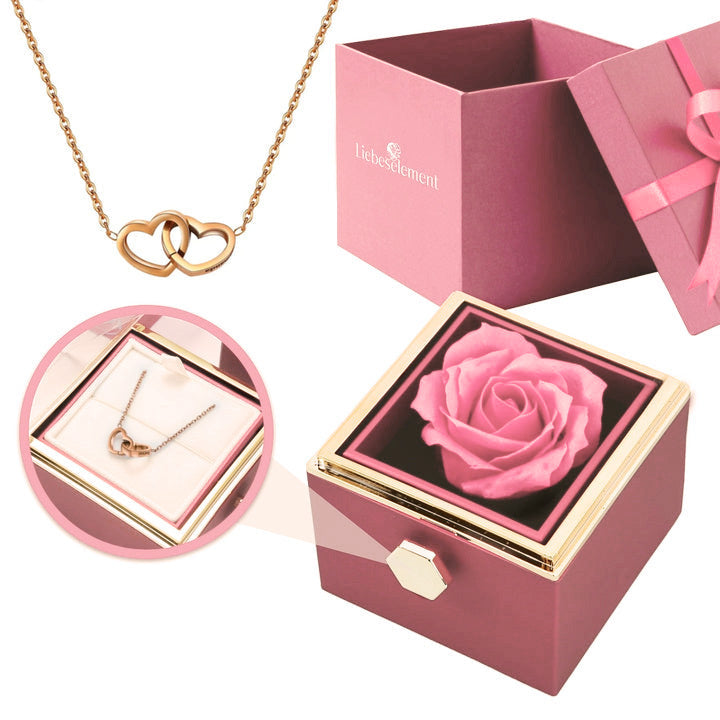 Cadeauset met Echte Roos & Dubbele Hart Halsketting