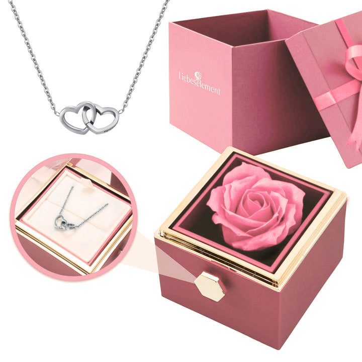 Cadeauset met Echte Roos & Dubbele Hart Halsketting
