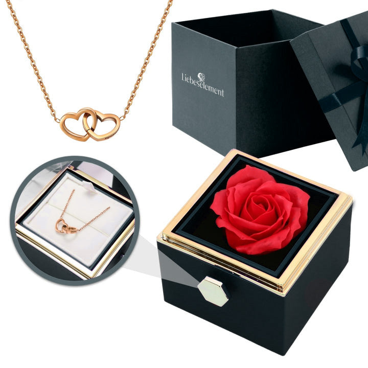Cadeauset met Echte Roos & Dubbele Hart Halsketting