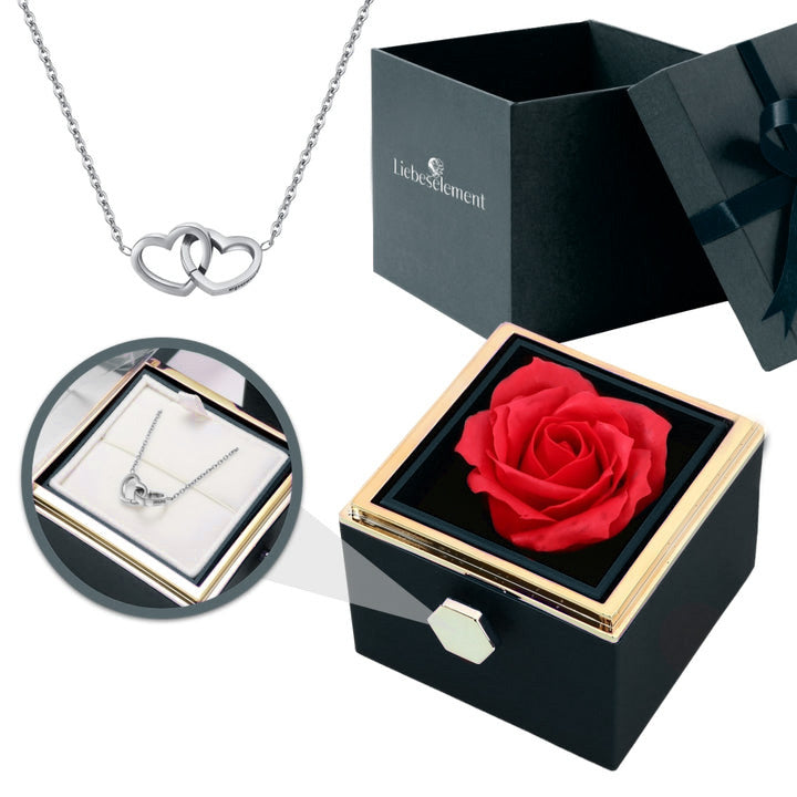 Cadeauset met Echte Roos & Dubbele Hart Halsketting