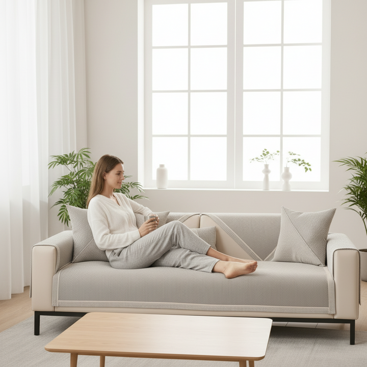 Hoesje bankhoes sprei hoekbank gewatteerd antislip modulair antislip