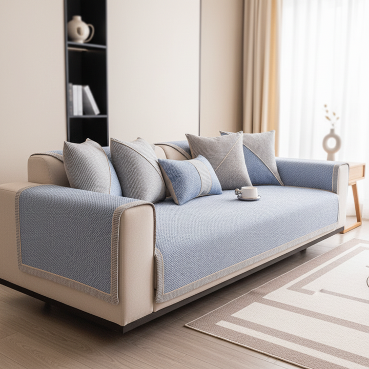 Hoesje bankhoes sprei hoekbank gewatteerd antislip modulair antislip