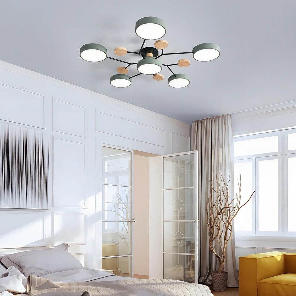 Semi-plafondlamp met moderne houtaccenten voor de slaapkamer