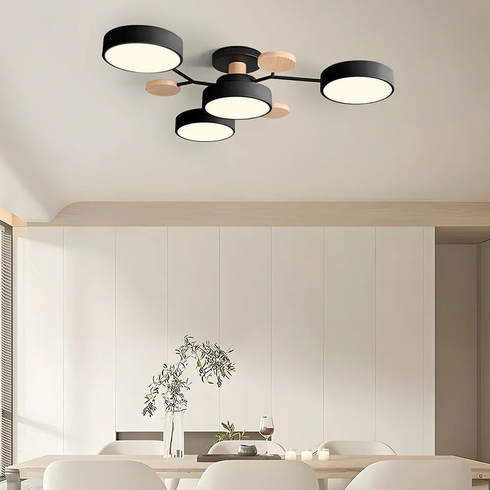 Semi-plafondlamp met moderne houtaccenten voor de slaapkamer