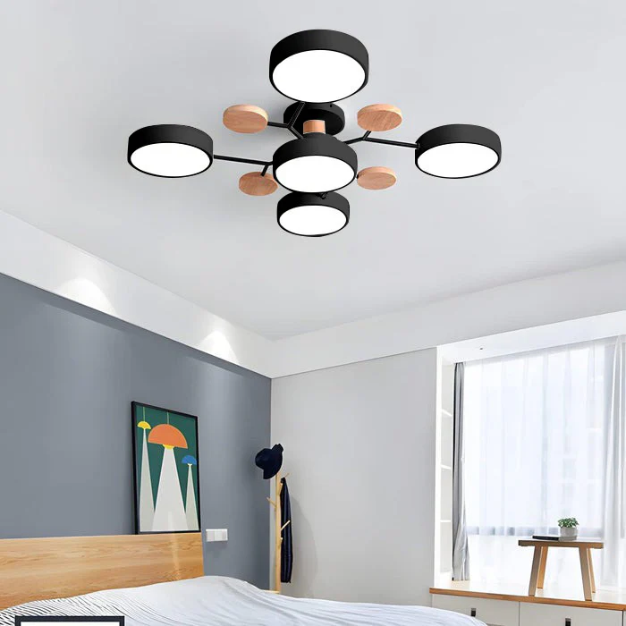 Semi-plafondlamp met moderne houtaccenten voor de slaapkamer