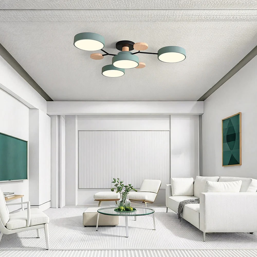 Semi-plafondlamp met moderne houtaccenten voor de slaapkamer