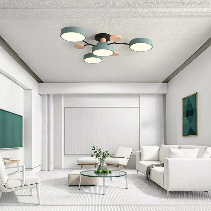 Semi-plafondlamp met moderne houtaccenten voor de slaapkamer