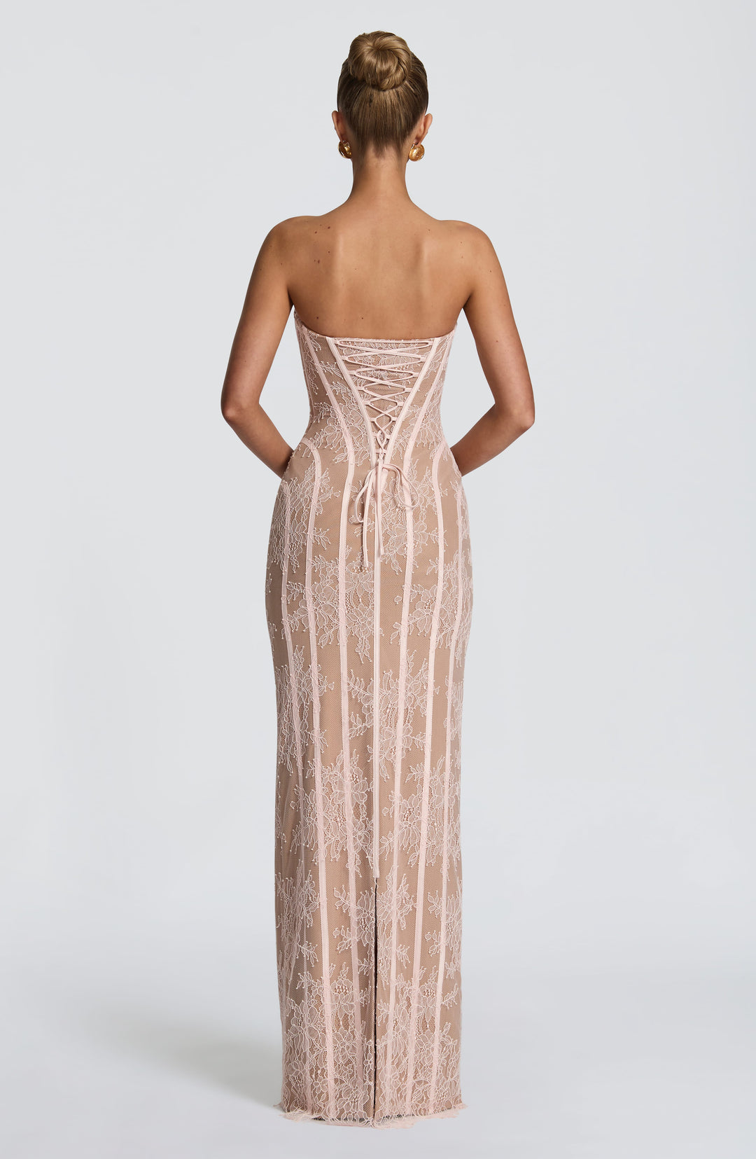 Strapless maxi-jurk met bloemenkant en korset