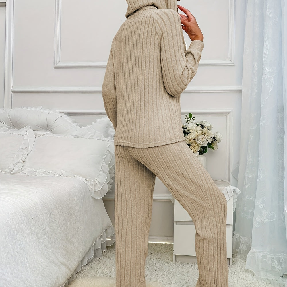 
                  
                    Dames Effen Geribbelde Lounge Set - Lange Mouwen - Gevoerde Capuchon & Trekkoord - SkinzLine
                  
                
