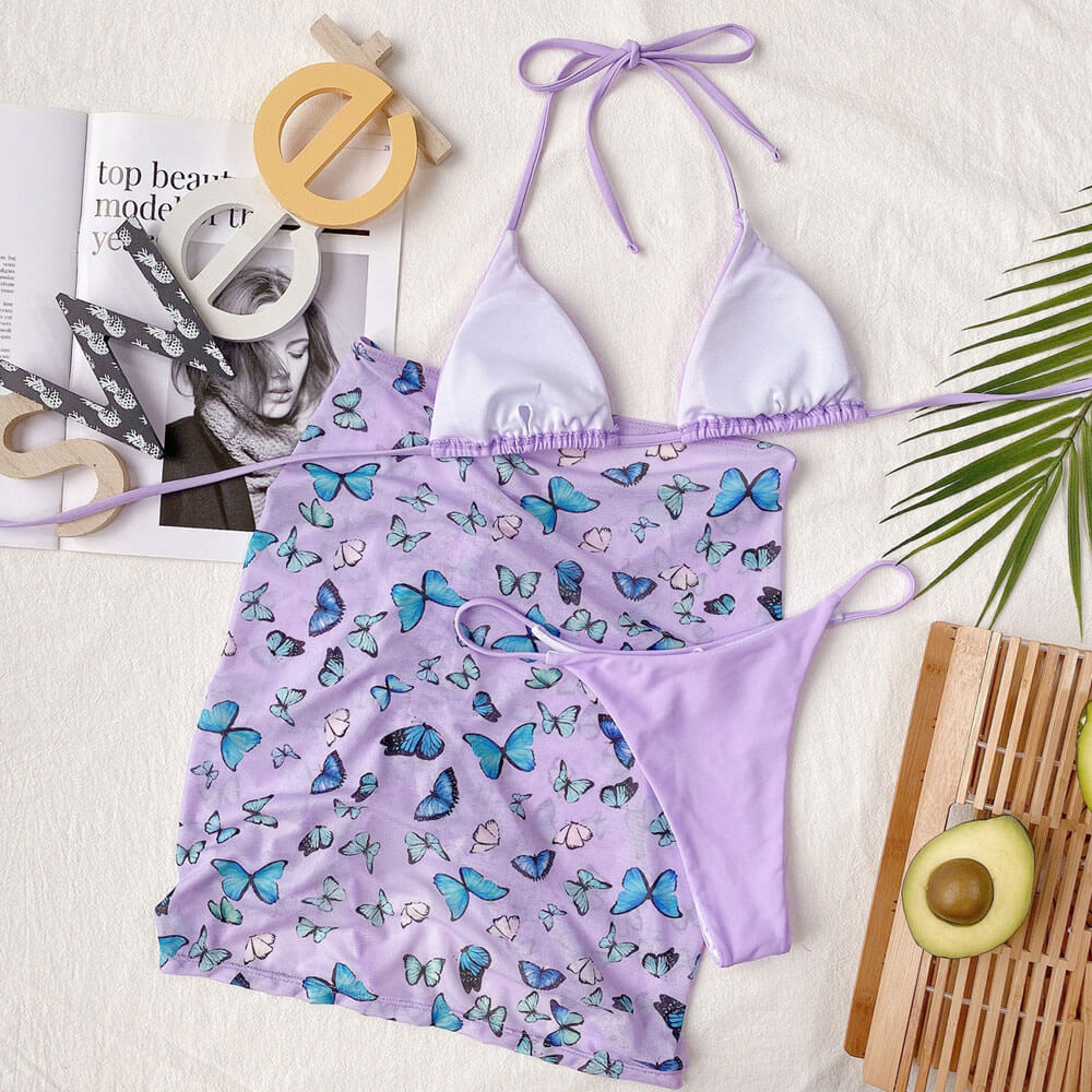 
                  
                    Butterfly Print Triangle Brazilian Bikini met Sarong – Verleidelijk & Speels - SkinzLine
                  
                