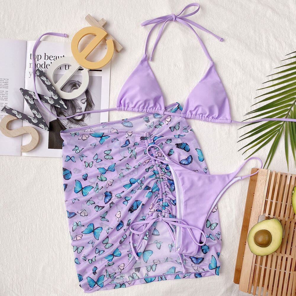 
                  
                    Butterfly Print Triangle Brazilian Bikini met Sarong – Verleidelijk & Speels - SkinzLine
                  
                