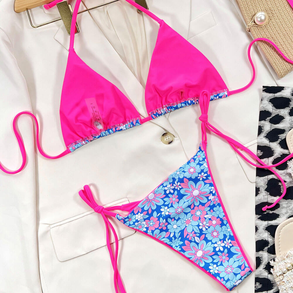 
                  
                    Sexy Floral Neon Tie String Cheeky Slide Triangle Brazilian Two Piece Bikini Swimsuit - SkinzLine
                  
                