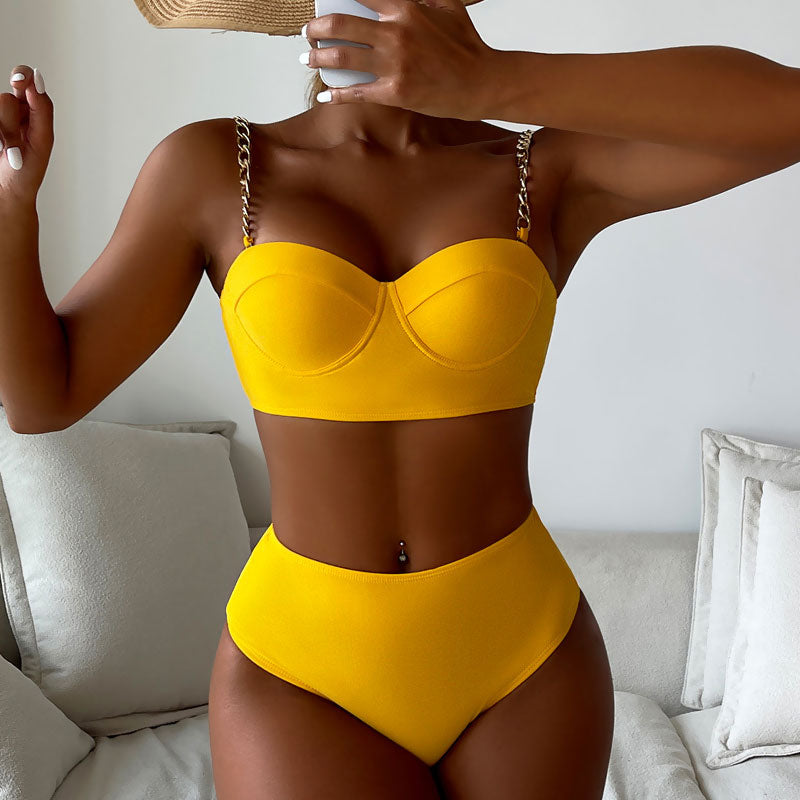 Metallic Chain High Waist Push-Up Bralette – Braziliaans Bikini Set - SkinzLine