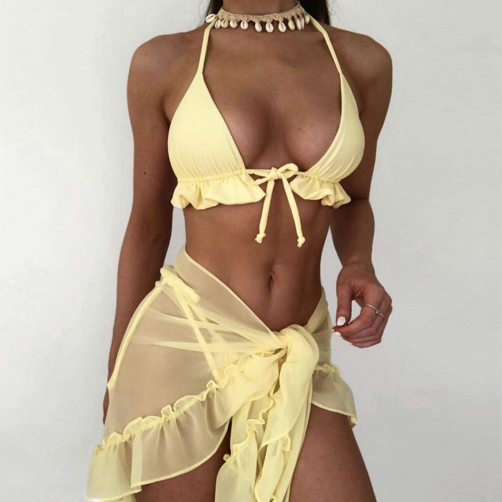 Sexy Tie String Ruffle Bikini – Braziliaanse Drie-Delige Set - SkinzLine